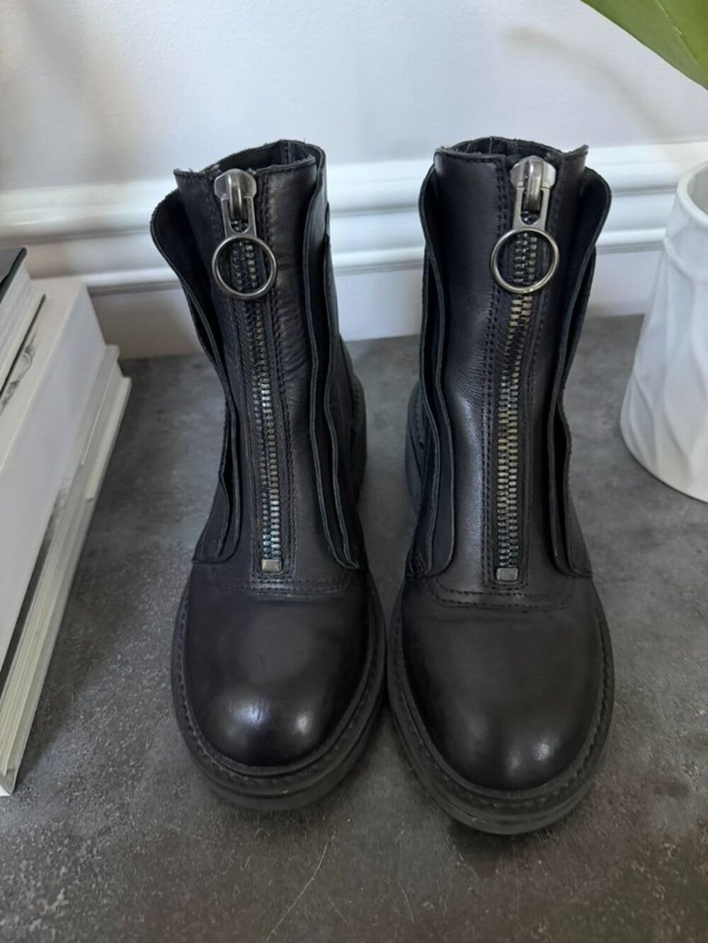 ASH Space Leather Ankle Boots In Black Size 6